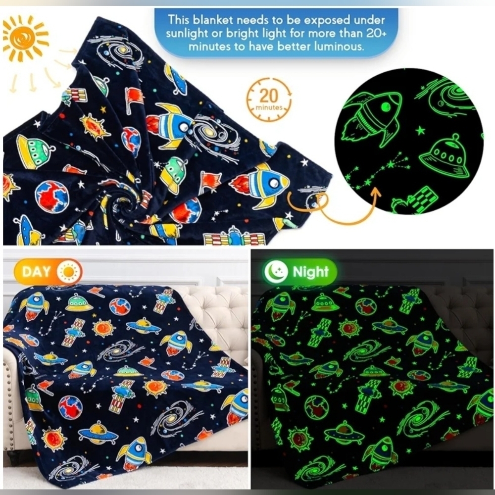 NIB Space-Themed Glow-in-the-Dark Blanket - Picture 3 of 6